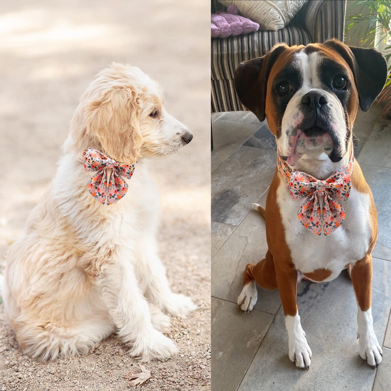 Unique Style Paws Dog Collar With Tie Adjustable Pink Bowtie Puppy Collars For Small Medium Large Dogs And Cats-Xl